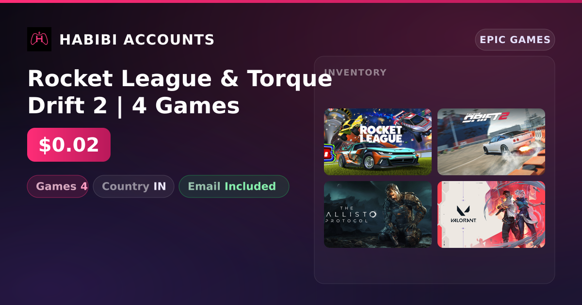 Rocket League & Torque Drift 2 | 4 Games — HabibiAccounts