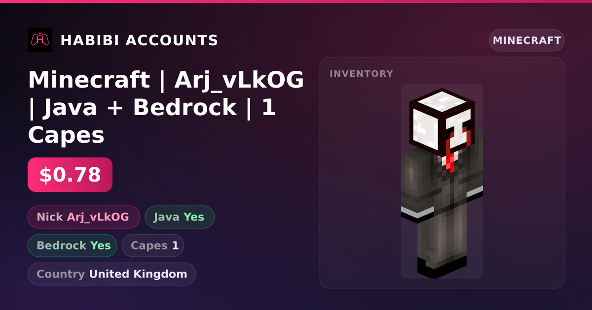 Minecraft | Arj_vLkOG | Java + Bedrock | 1 Capes — HabibiAccounts