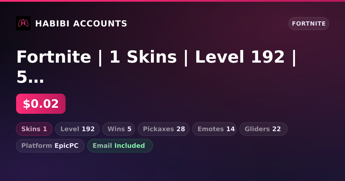 Fortnite | 1 Skins | Level 192 | 5 Wins — HabibiAccounts