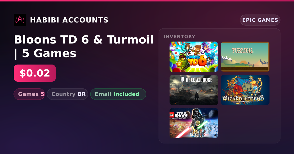 Bloons TD 6 & Turmoil | 5 Games — HabibiAccounts