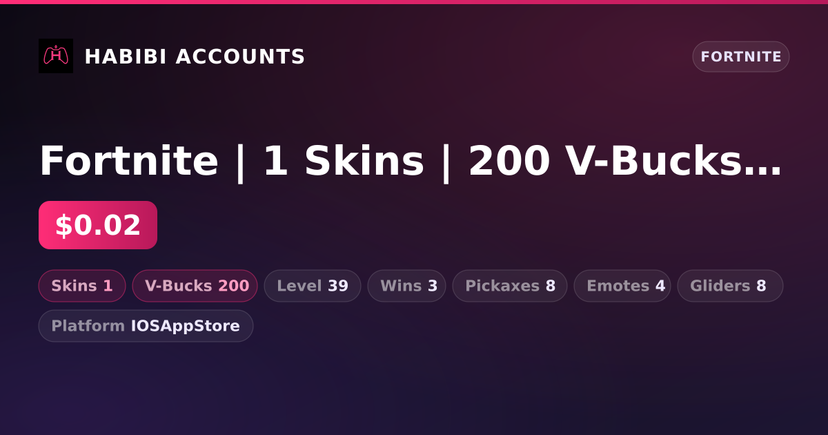 Fortnite | 1 Skins | 200 V-Bucks | Level 39 | 3 Wins — HabibiAccounts