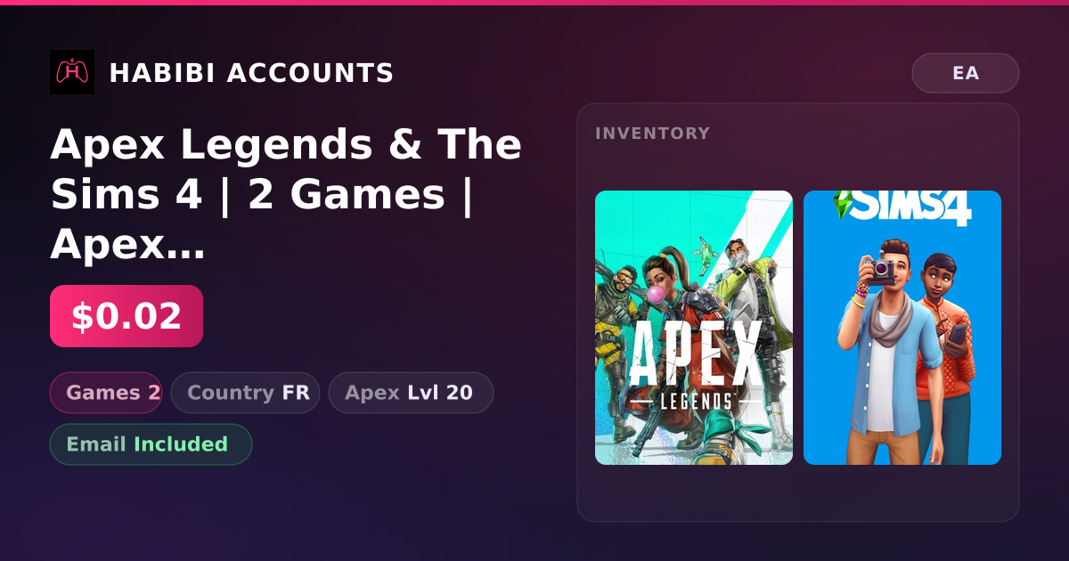 Apex Legends & The Sims 4 | 2 Games | Apex Lvl 20 — HabibiAccounts