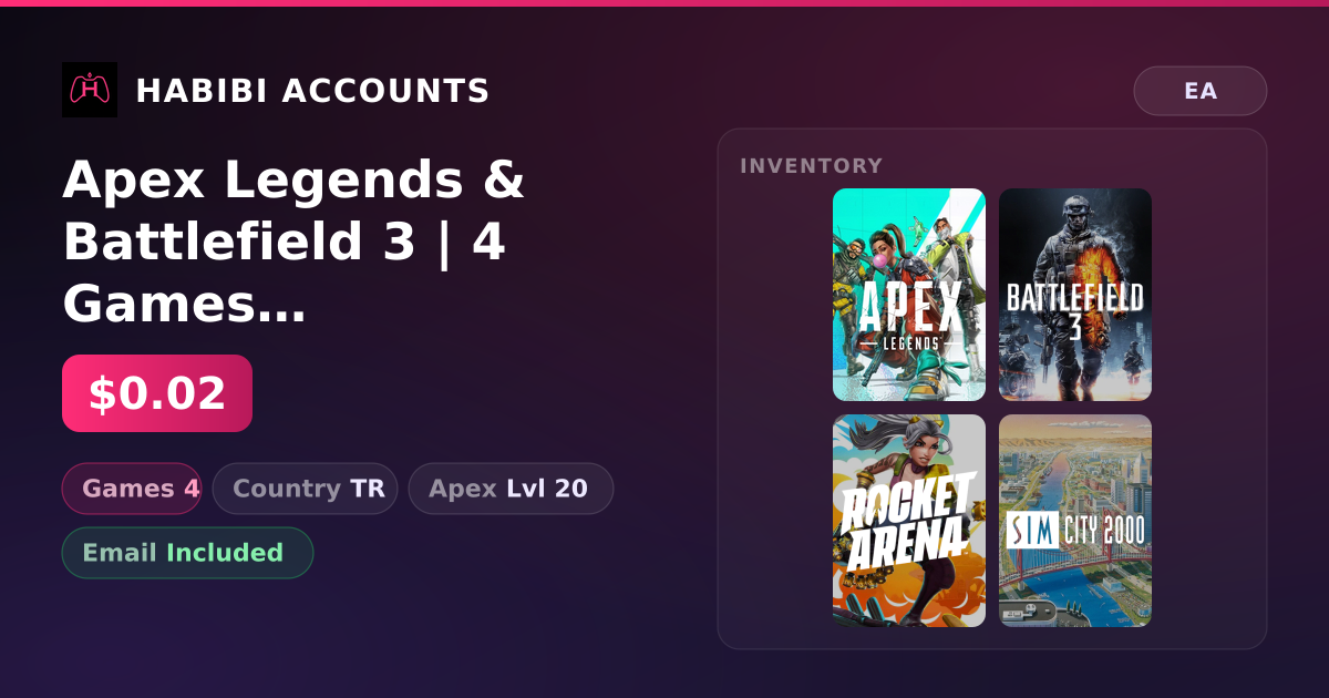 Apex Legends & Battlefield 3 | 4 Games | Apex Lvl 20 — HabibiAccounts