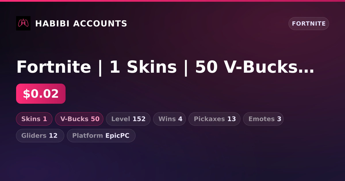 Fortnite | 1 Skins | 50 V-Bucks | Level 152 | 4 Wins — HabibiAccounts