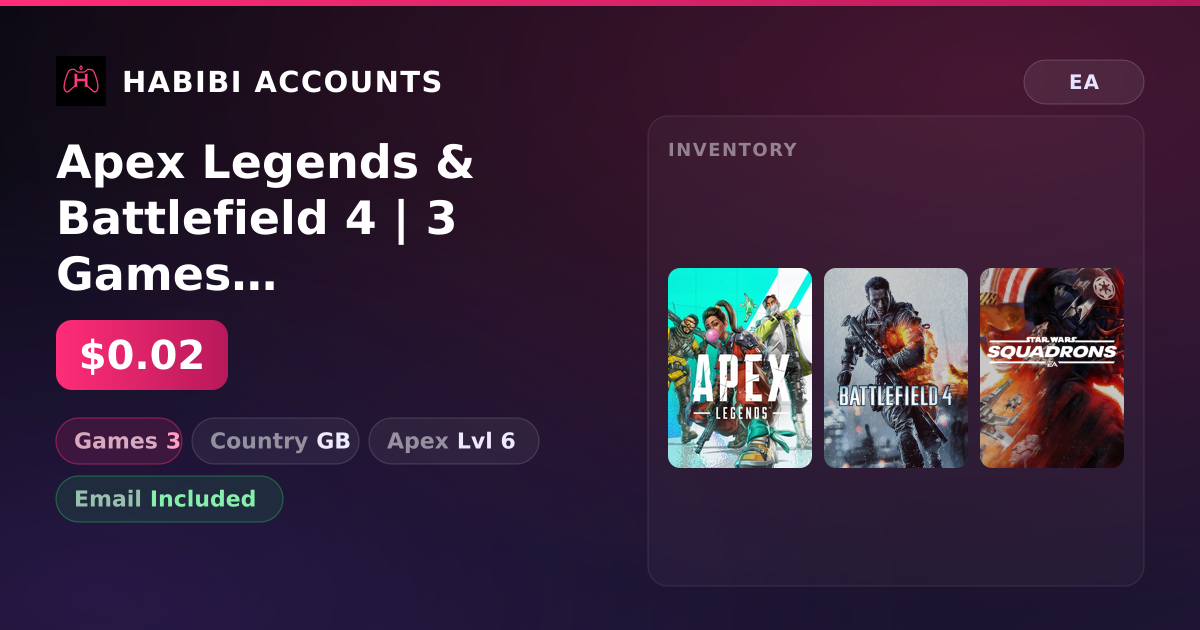 Apex Legends & Battlefield 4 | 3 Games | Apex Lvl 6 — HabibiAccounts