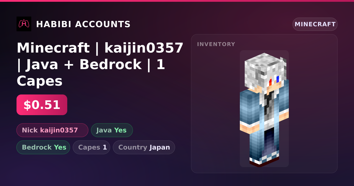 Minecraft | kaijin0357 | Java + Bedrock | 1 Capes — HabibiAccounts