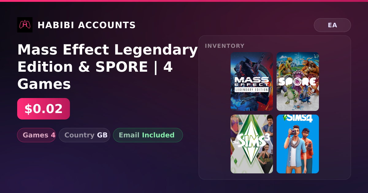 Mass Effect Legendary Edition & SPORE | 4 Games — HabibiAccounts