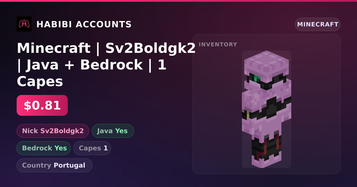 Minecraft | Sv2Boldgk2 | Java + Bedrock | 1 Capes — HabibiAccounts