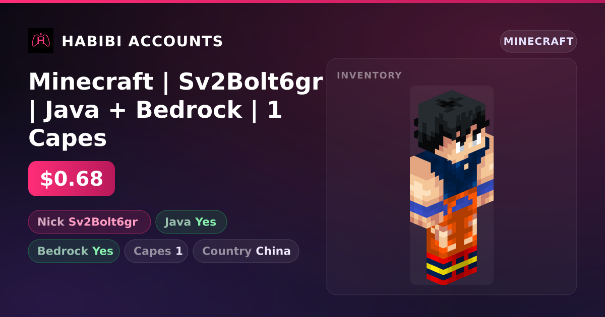 Minecraft | Sv2Bolt6gr | Java + Bedrock | 1 Capes — HabibiAccounts