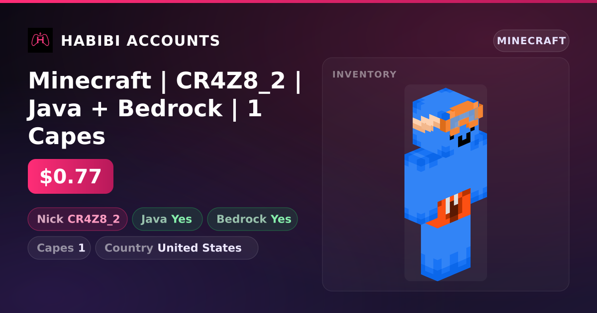 Minecraft | CR4Z8_2 | Java + Bedrock | 1 Capes — HabibiAccounts