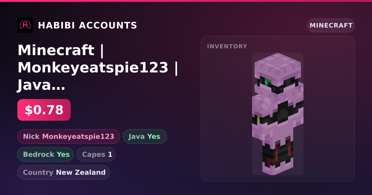 Minecraft | Monkeyeatspie123 | Java + Bedrock | 1 Capes — HabibiAccounts