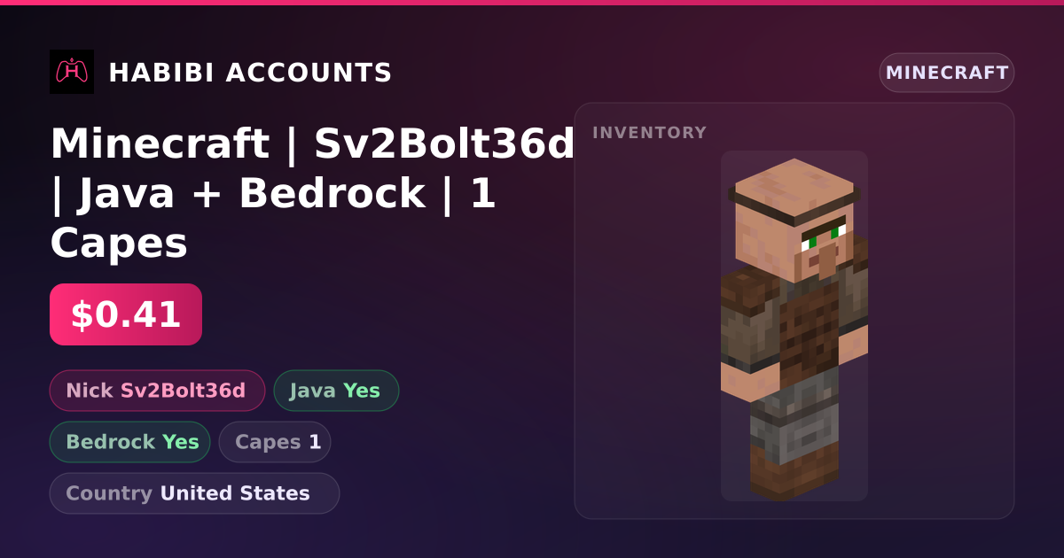 Minecraft | Sv2Bolt36d | Java + Bedrock | 1 Capes — HabibiAccounts