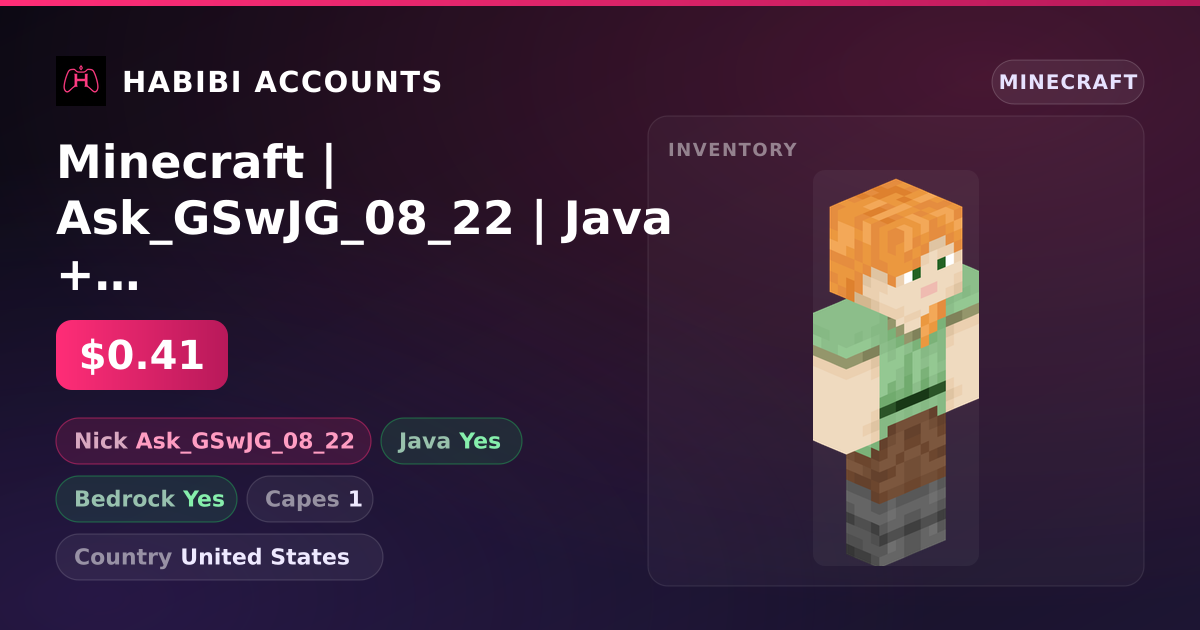 Minecraft | Ask_GSwJG_08_22 | Java + Bedrock | 1 Capes — HabibiAccounts
