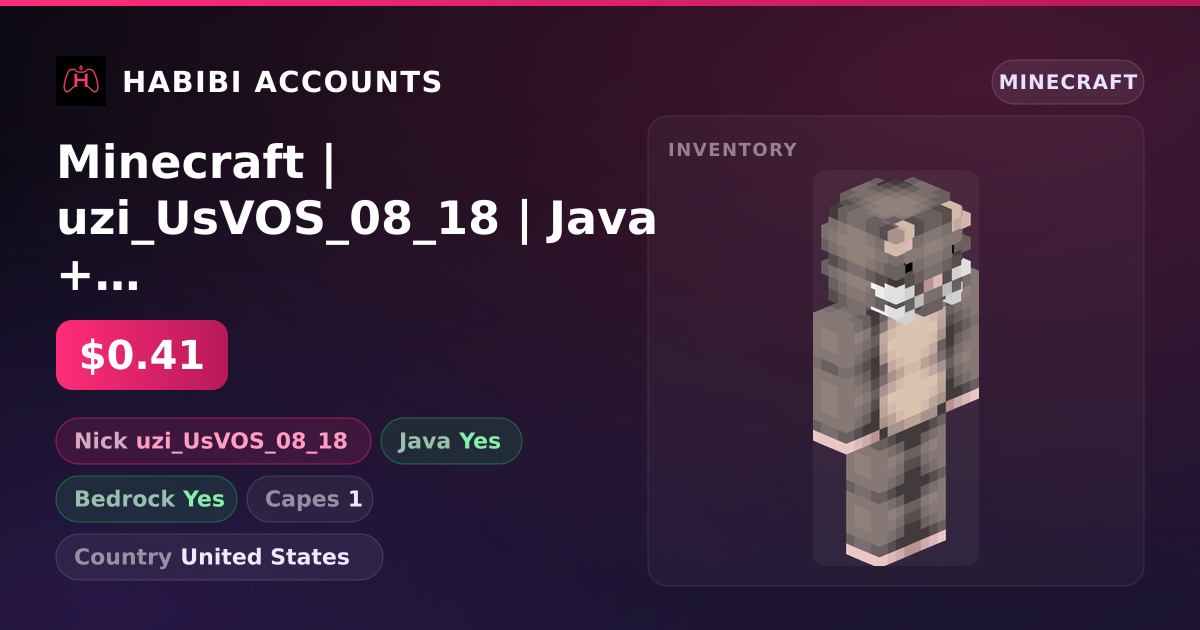 Minecraft | uzi_UsVOS_08_18 | Java + Bedrock | 1 Capes — HabibiAccounts