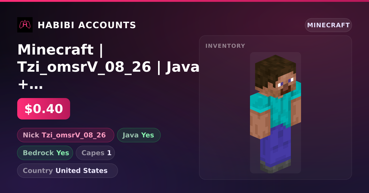 Minecraft | Tzi_omsrV_08_26 | Java + Bedrock | 1 Capes — HabibiAccounts