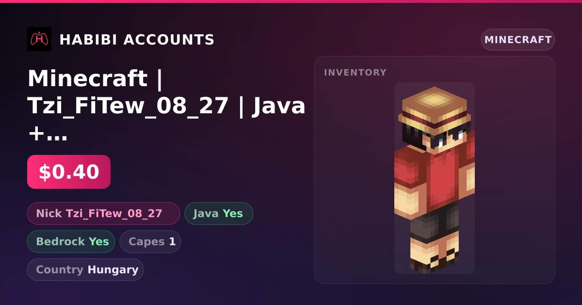 Minecraft | Tzi_FiTew_08_27 | Java + Bedrock | 1 Capes — HabibiAccounts