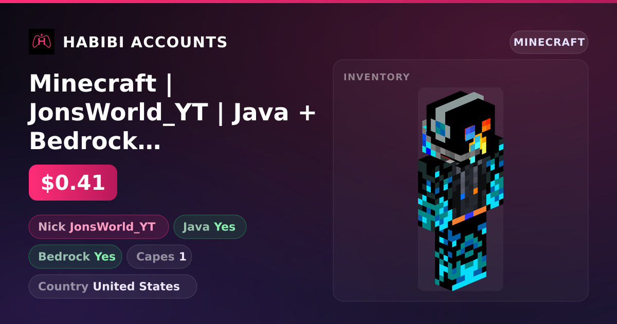 Minecraft | JonsWorld_YT | Java + Bedrock | 1 Capes — HabibiAccounts