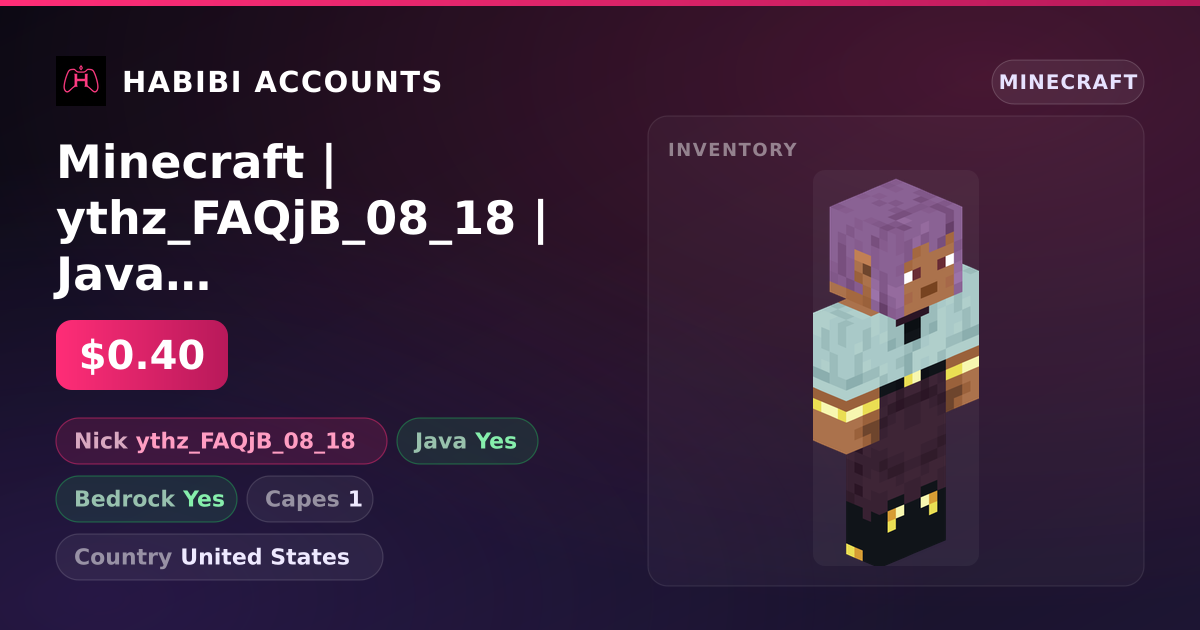 Minecraft | ythz_FAQjB_08_18 | Java + Bedrock | 1 Capes — HabibiAccounts