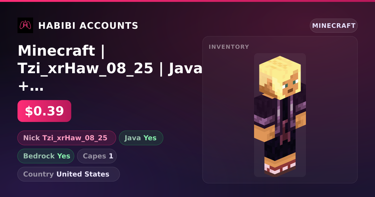 Minecraft | Tzi_xrHaw_08_25 | Java + Bedrock | 1 Capes — HabibiAccounts