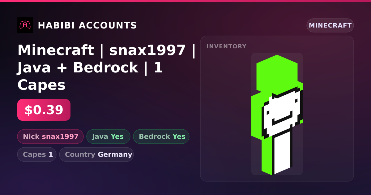 Minecraft | snax1997 | Java + Bedrock | 1 Capes — HabibiAccounts
