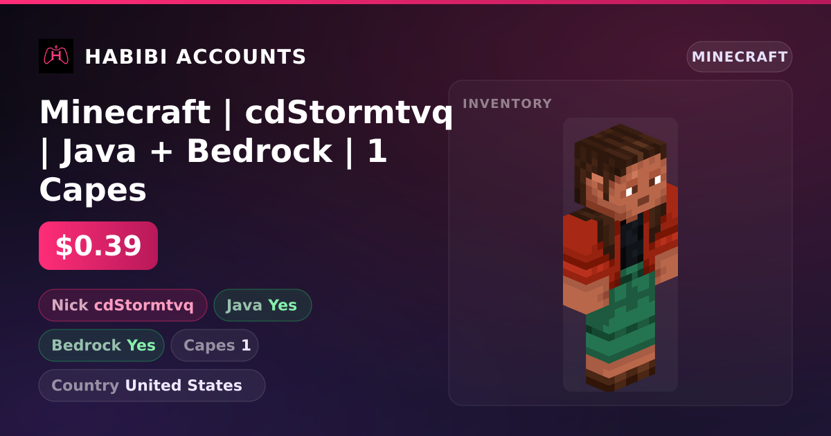 Minecraft | cdStormtvq | Java + Bedrock | 1 Capes — HabibiAccounts