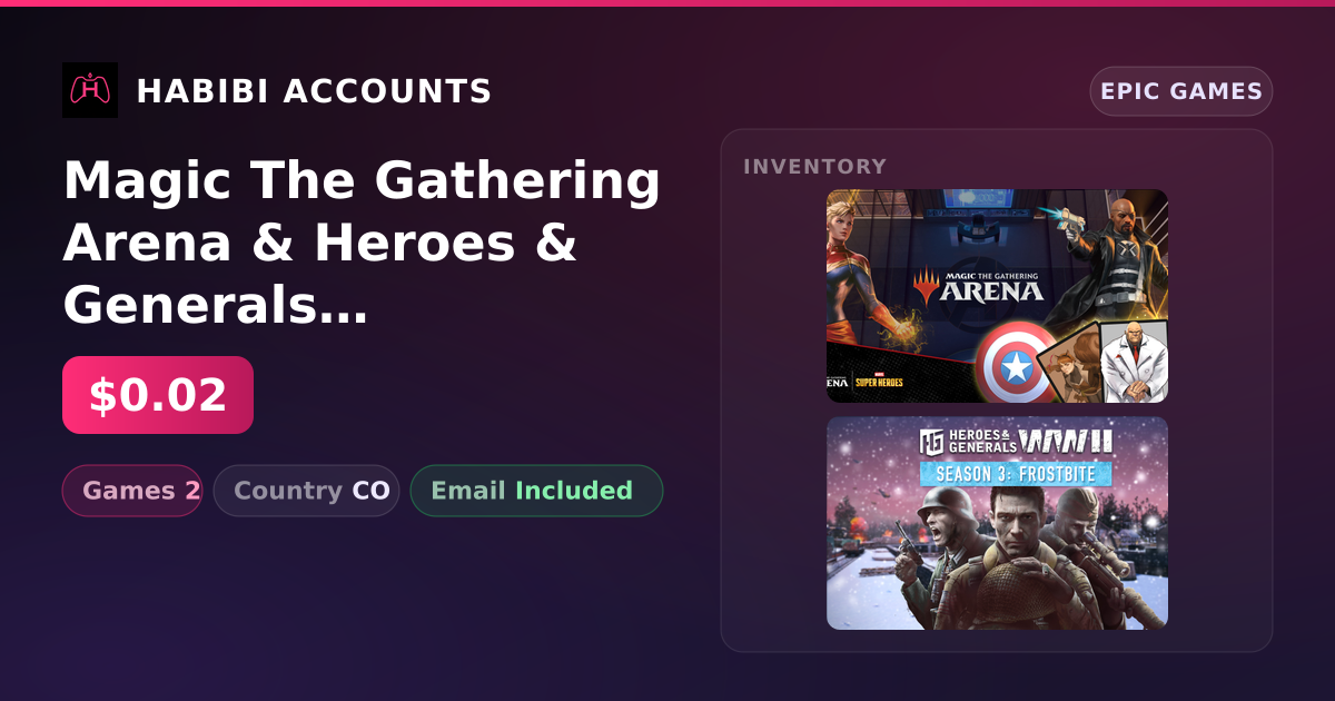Magic The Gathering Arena & Heroes & Generals WWII | 2 Games — HabibiAccounts