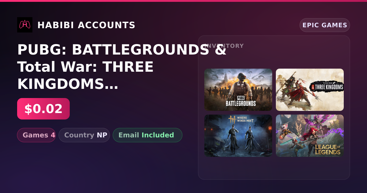 PUBG: BATTLEGROUNDS & Total War: THREE KINGDOMS | 4 Games — HabibiAccounts
