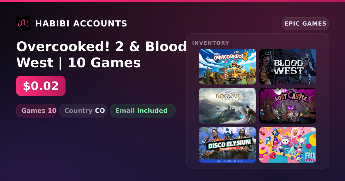 Overcooked! 2 & Blood West | 10 Games — HabibiAccounts