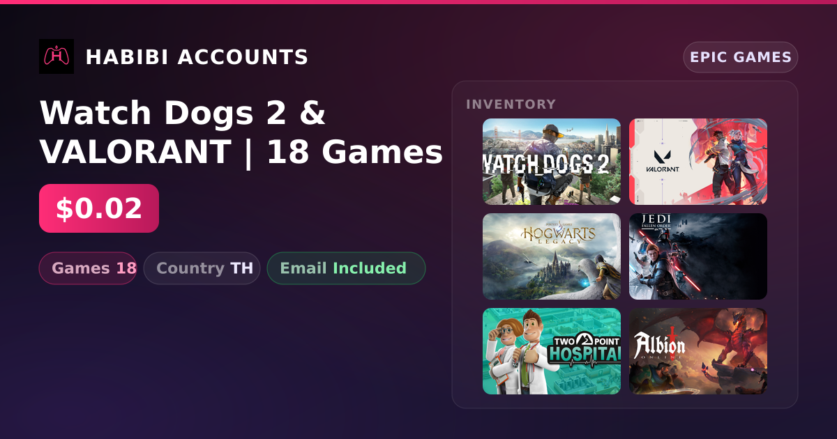 Watch Dogs 2 & VALORANT | 18 Games — HabibiAccounts