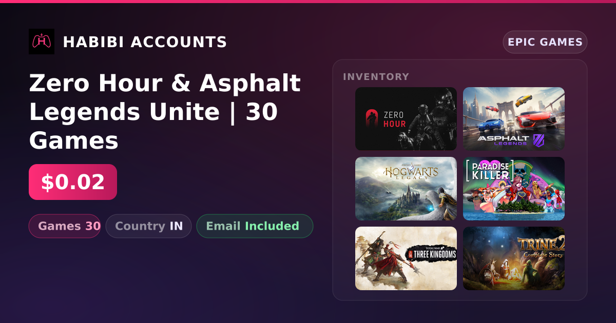 Zero Hour & Asphalt Legends Unite | 30 Games — HabibiAccounts