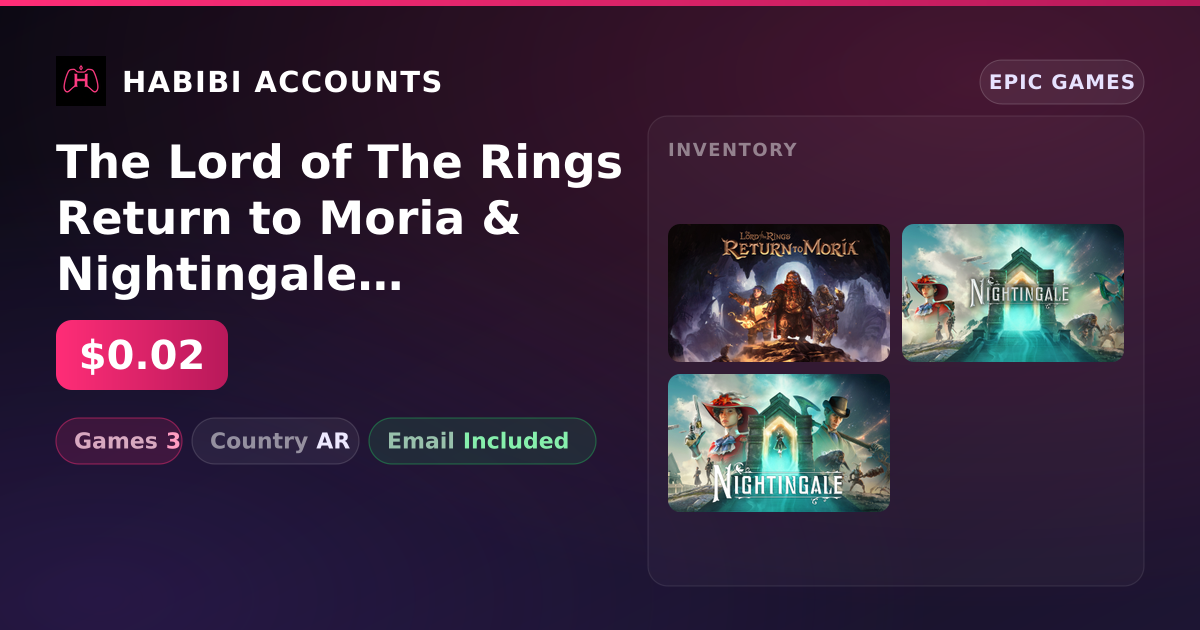 The Lord of The Rings Return to Moria & Nightingale | 3 Games — HabibiAccounts