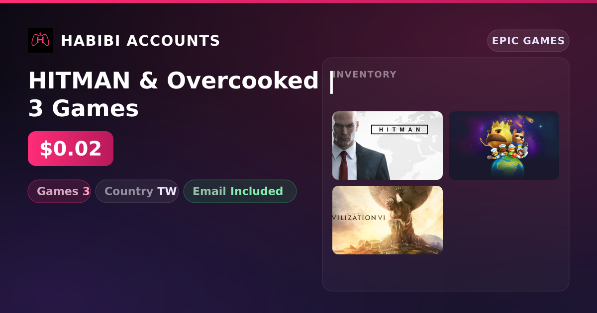 HITMAN & Overcooked | 3 Games — HabibiAccounts