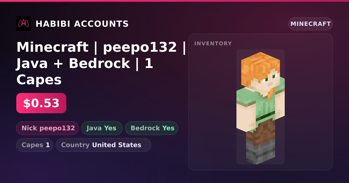 Minecraft | peepo132 | Java + Bedrock | 1 Capes — HabibiAccounts