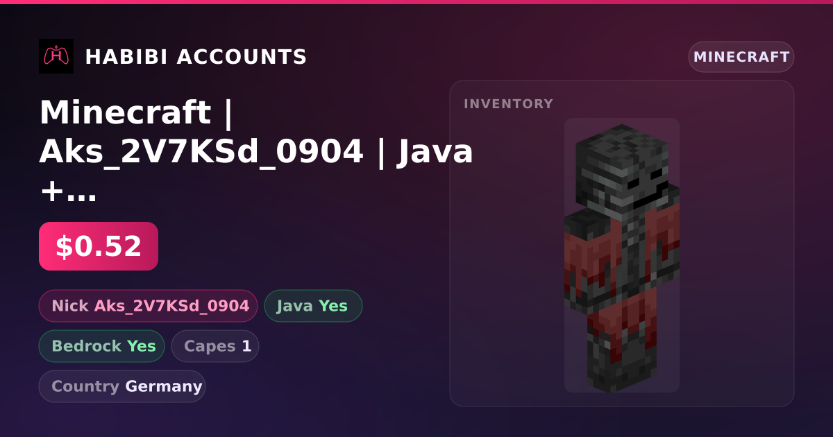 Minecraft | Aks_2V7KSd_0904 | Java + Bedrock | 1 Capes — HabibiAccounts
