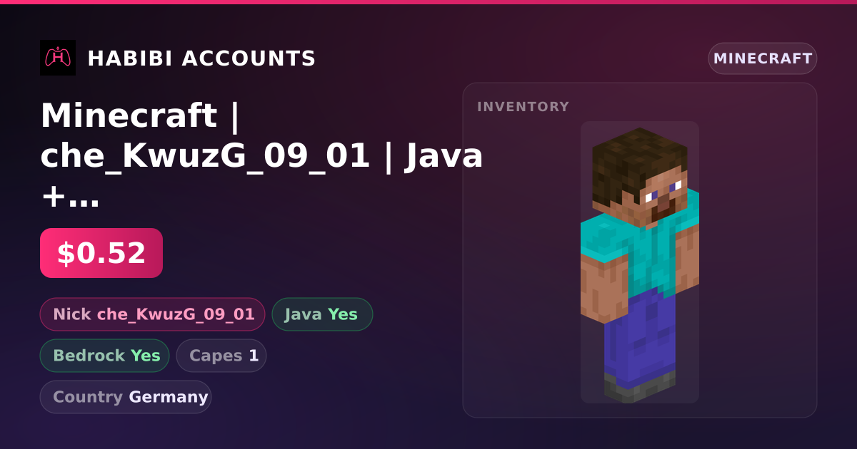 Minecraft | che_KwuzG_09_01 | Java + Bedrock | 1 Capes — HabibiAccounts