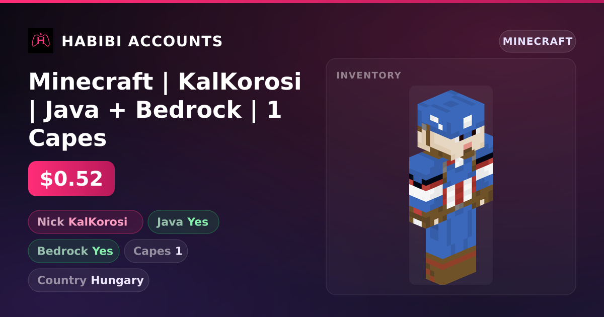 Minecraft | KalKorosi | Java + Bedrock | 1 Capes — HabibiAccounts