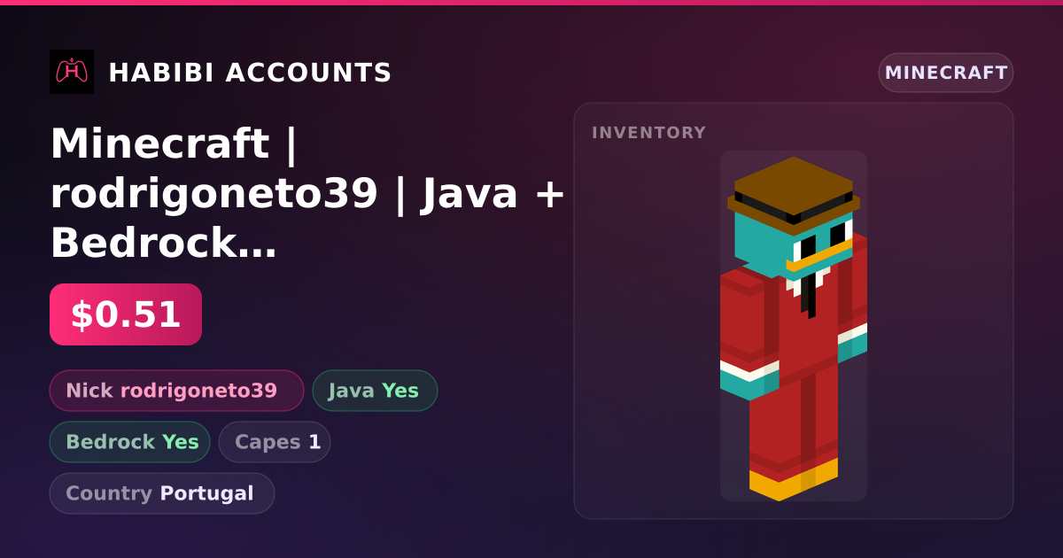Minecraft | rodrigoneto39 | Java + Bedrock | 1 Capes — HabibiAccounts