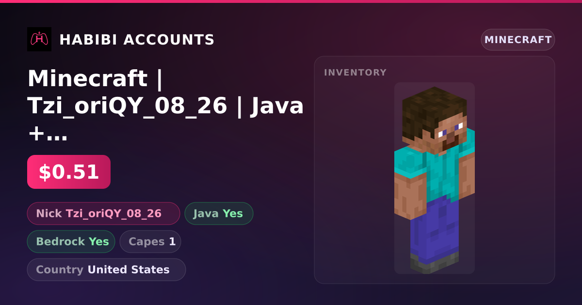 Minecraft | Tzi_oriQY_08_26 | Java + Bedrock | 1 Capes — HabibiAccounts