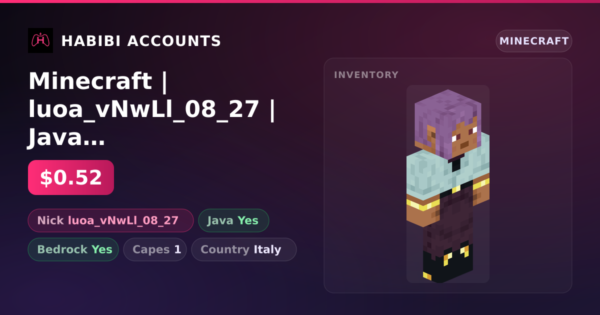 Minecraft | luoa_vNwLl_08_27 | Java + Bedrock | 1 Capes — HabibiAccounts