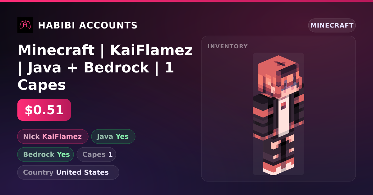 Minecraft | KaiFlamez | Java + Bedrock | 1 Capes — HabibiAccounts