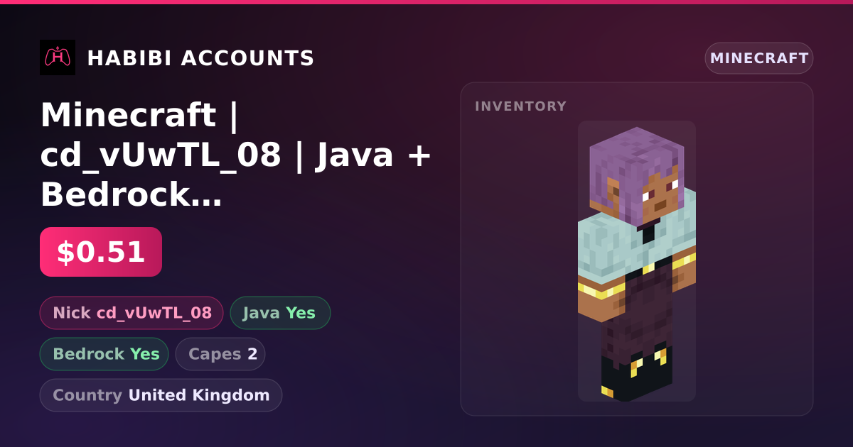 Minecraft | cd_vUwTL_08 | Java + Bedrock | 2 Capes — HabibiAccounts