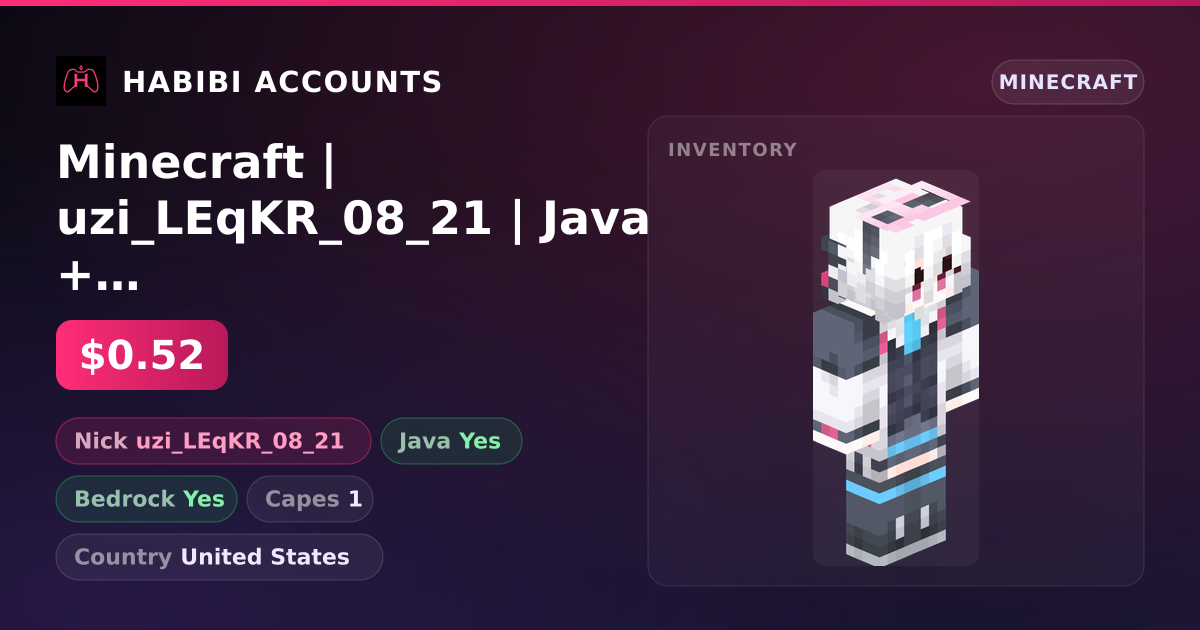 Minecraft | uzi_LEqKR_08_21 | Java + Bedrock | 1 Capes — HabibiAccounts