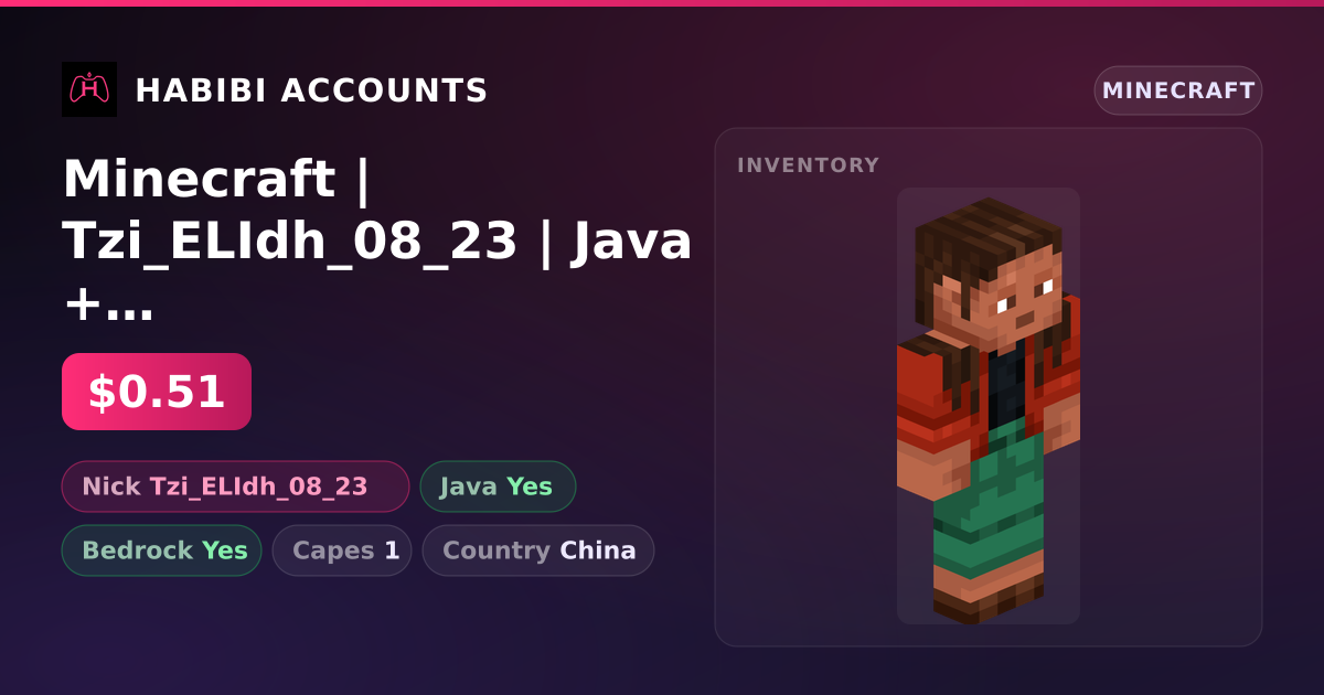 Minecraft | Tzi_ELIdh_08_23 | Java + Bedrock | 1 Capes — HabibiAccounts