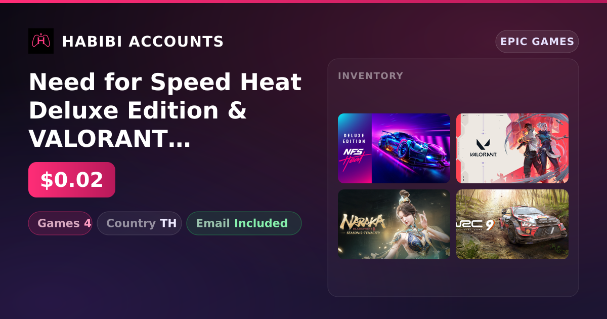 Need for Speed Heat Deluxe Edition & VALORANT | 4 Games — HabibiAccounts