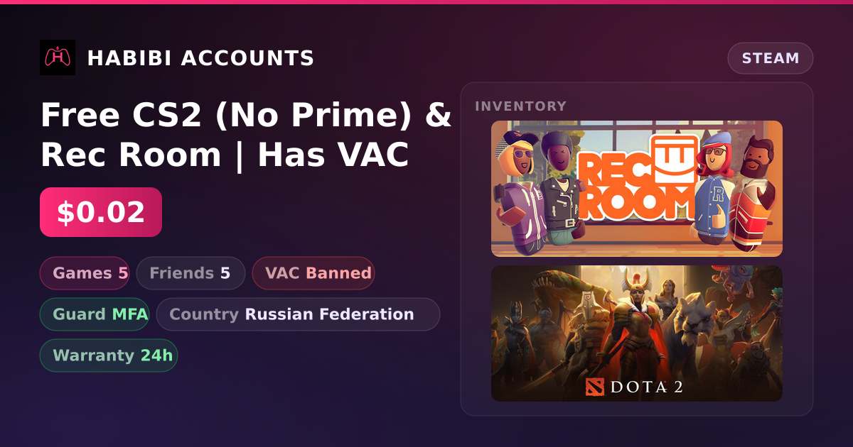 Free CS2 (No Prime) & Rec Room | Has VAC — HabibiAccounts
