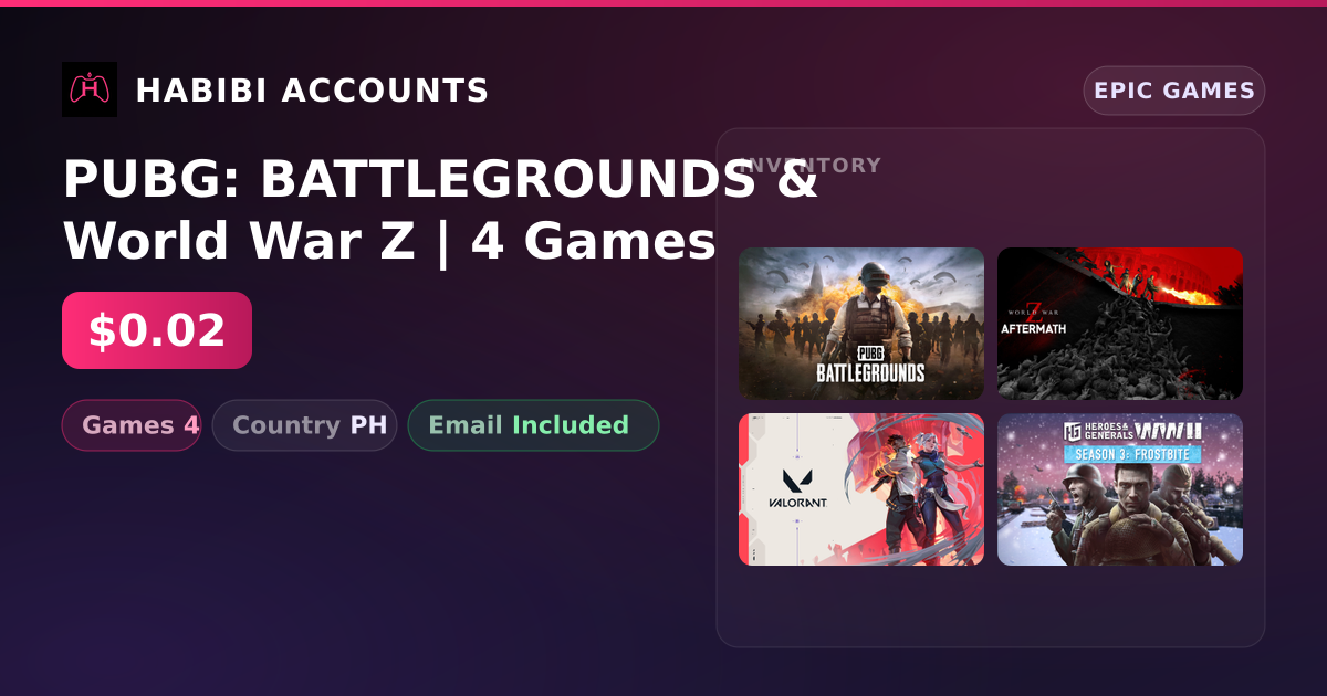PUBG: BATTLEGROUNDS & World War Z | 4 Games — HabibiAccounts