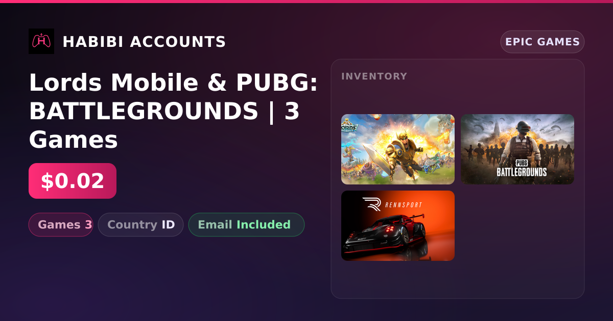 Lords Mobile & PUBG: BATTLEGROUNDS | 3 Games — HabibiAccounts