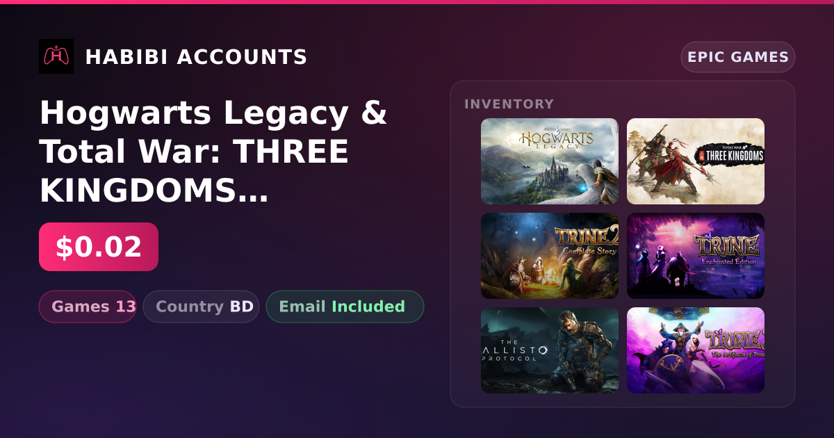 Hogwarts Legacy & Total War: THREE KINGDOMS | 13 Games — HabibiAccounts