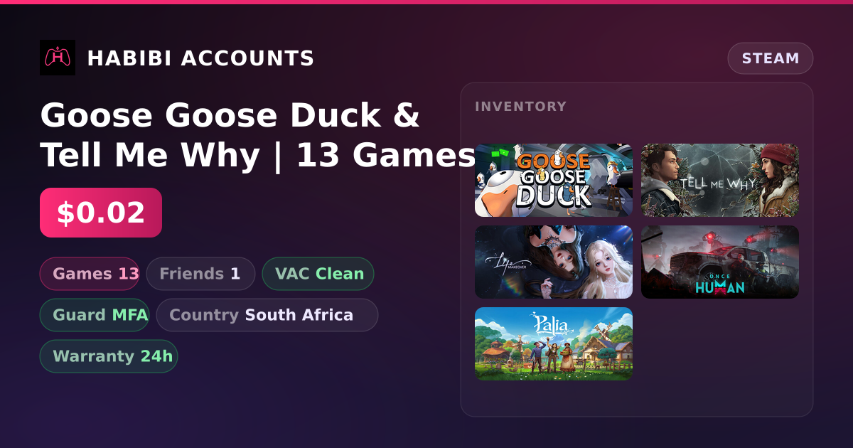Goose Goose Duck & Tell Me Why | 13 Games | Clean — HabibiAccounts