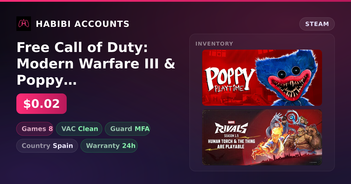 Free Call of Duty: Modern Warfare III & Poppy Playtime | Clean — HabibiAccounts